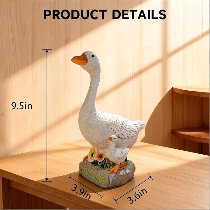 Desk Goose Figurines 9.5 Inch Desktop Goose Statue Garden Statues & Sculpture for Patio, Porch, Office and Lawn, Memorial Stone and Gifts for Mom Goose Lover