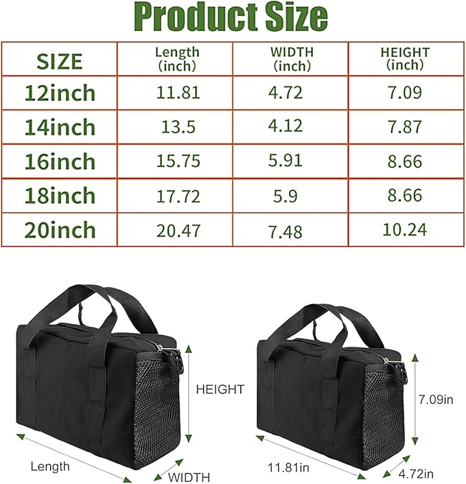 Small Tool Bag,Close Top Wide Mouth Tool Organizer Bag,Large Capacity Tool Bags for Men,Canvas Tool Storage Bag for Storage Handbag for Screwdrivers,Wrench (Shoulder strap+Black, 12 Inch)