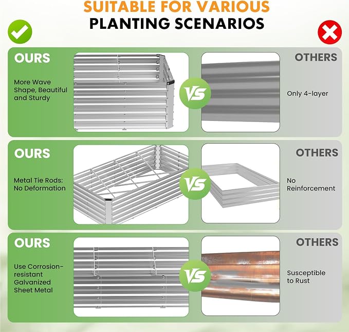 DUMOS Galvanized Raised Garden Bed Outdoor, 8x4x2ft Raised Metal Planter Box, Rust-Resistant Steel Garden Planter, Rectangular Gardening Flower Bed for Vegetables Flowers Herbs, Open Bottom