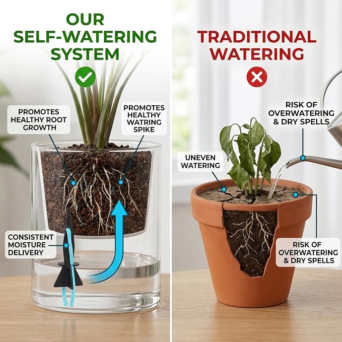 12Pcs Self Watering Spikes, Plant Watering Spikes, Self Watering Planter Inserts with Absorbent Cotton Ropes for Vacation Home Plant Care, Busy Professionals, Urban Gardeners