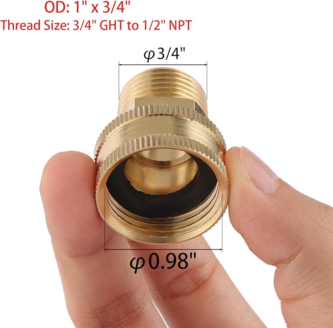 2 Pack Garden Hose Adapter,1/2" NPT to 3/4" GHT Connector with Dual Swivel, Brass Garden Hose Convert Adapter Fitting, Garden Hose Thread 3/4” Female to 1/2" Male Pipe Thread, with Extra 2 Washers