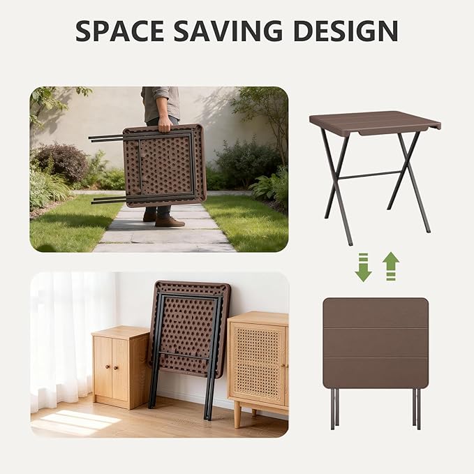 Folding Table, 27" Small Foldable Table No Assembly, Square Folding Card Table with Heavy-Duty Steel Frame, Portable Indoor Outdoor Tables for Camping, Patio, Picnic, RV, Dorm, Small Spaces