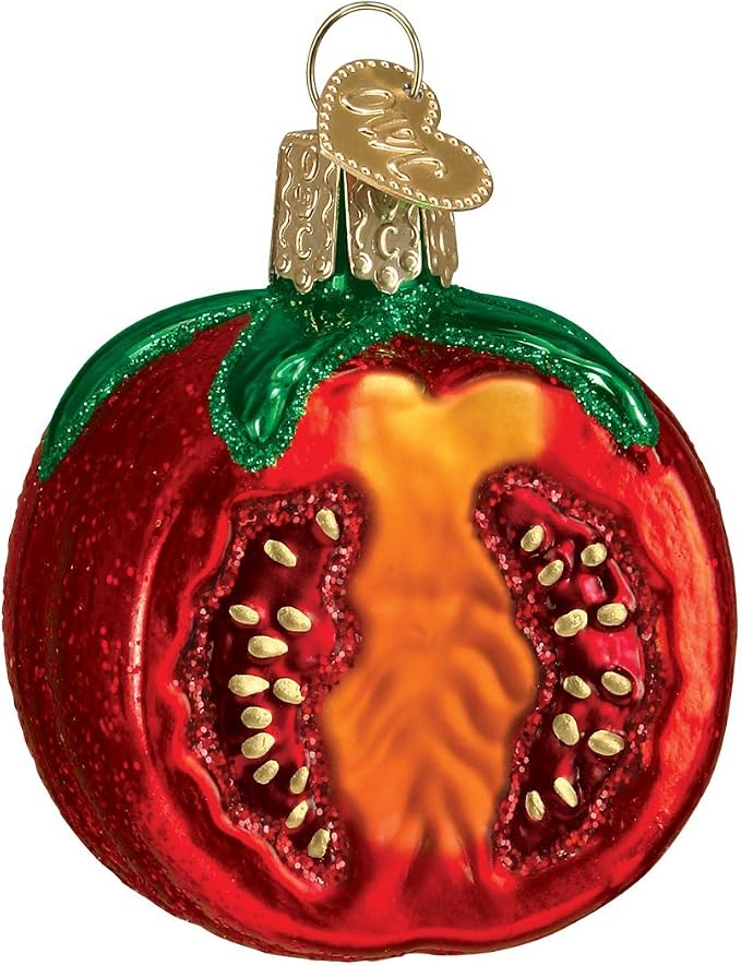Old World Christmas Garden Tomato Glass Blown Ornament for Christmas Tree, Handcrafted Holiday Decoration, Garden Collection
