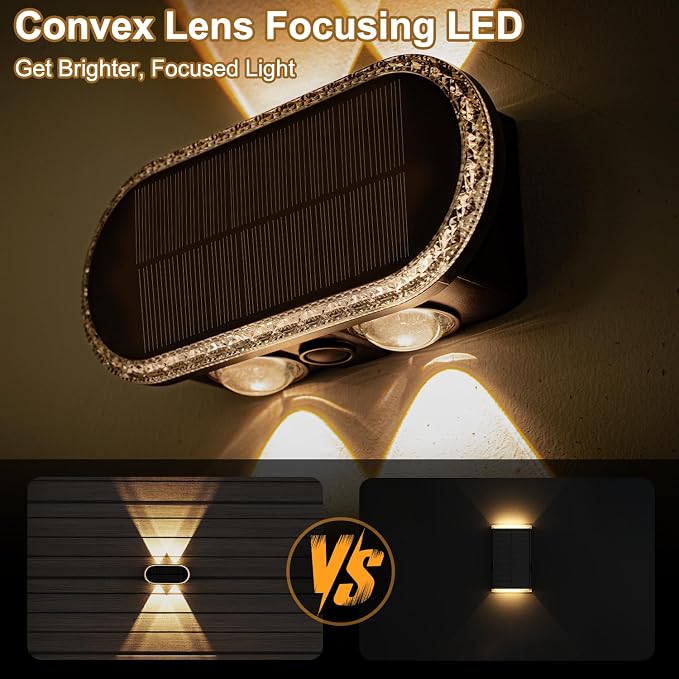 Ellasay Solar Fence Lights Outdoor: IP65 Waterproof Bright LED Wall Lighting with 3 Color Modes and 12 Hour Battery Life Perfect for Garden Backyard Porch and Holiday Parties 8 Pack