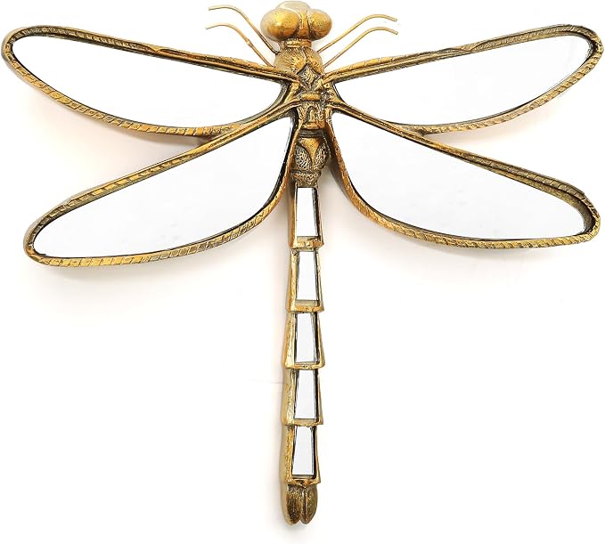 Decorative Bug and Dragonfly Mirrors - Gold Resin and Glass Wall Decor, Perfect for Victorian and European Themed Homes