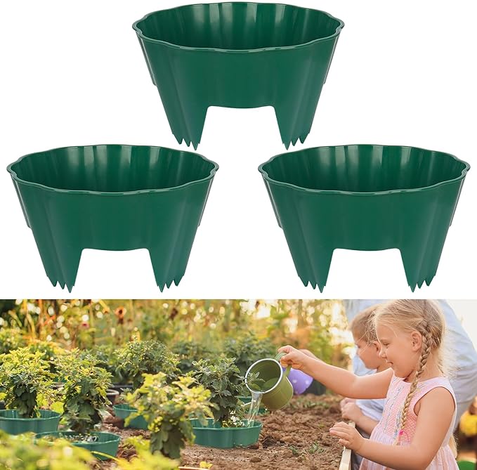 3 Pack Round Planting Grow Rings,12" Planting Protective Round Edging, Plant Support Rings to Protects Plants, Deep Watering Plant Collars for Vegetables Herbs Flowers (Green)