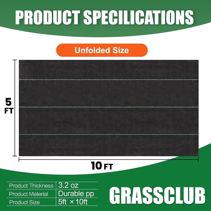 5 x 10 Feet Weed Barrier Fabric Garden Landscape Weed Blocker Woven Fabric Heavy Duty Ground Cover Mat