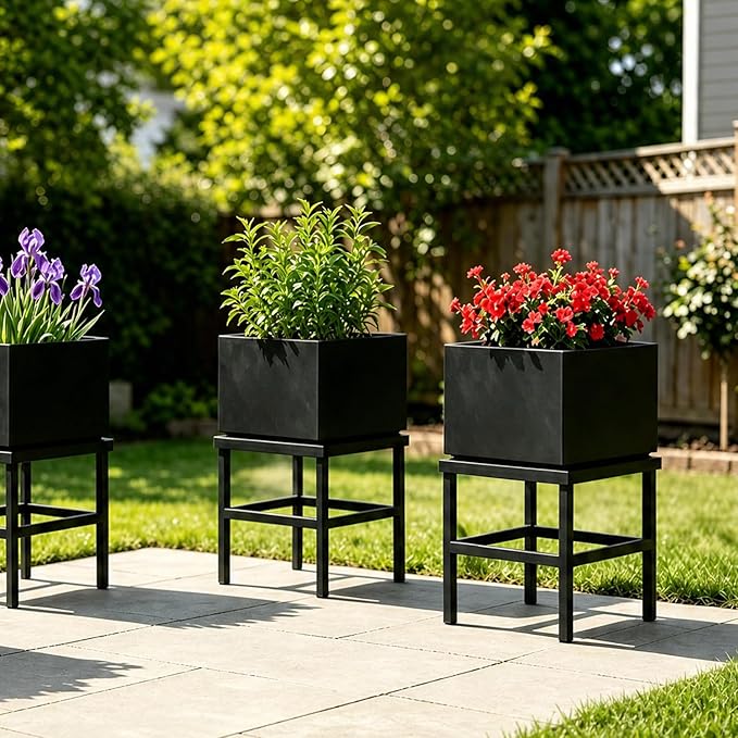 Plant Stand Indoor Outdoor,13 Inch Round Metal Plant Stands Riser,Heavy Duty Wrought Iron Pedestal Holders for Large Flower Pot,Outside Rust-Proof Black Flower Display Shelf for Patio,2-Pack