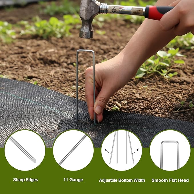 100 Pack 6 Inch Landscape Staples, Galvanized Garden Stakes 11 Gauge U-shaped Tent Stakes Yard Pins Plant Cover Stakes Ground Staples for Landscaping Fabric, Lawn, Turf, Fence, Irrigation Hose