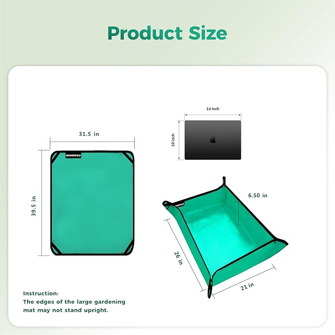 Plant Transplanting Mat - Thickened Waterproof Potting Mat, Succulent Gardening Mat, Portable Repotting Mat for Mess Control, Indoor Outdoor Use, PE-Green 39.5"x31.5"