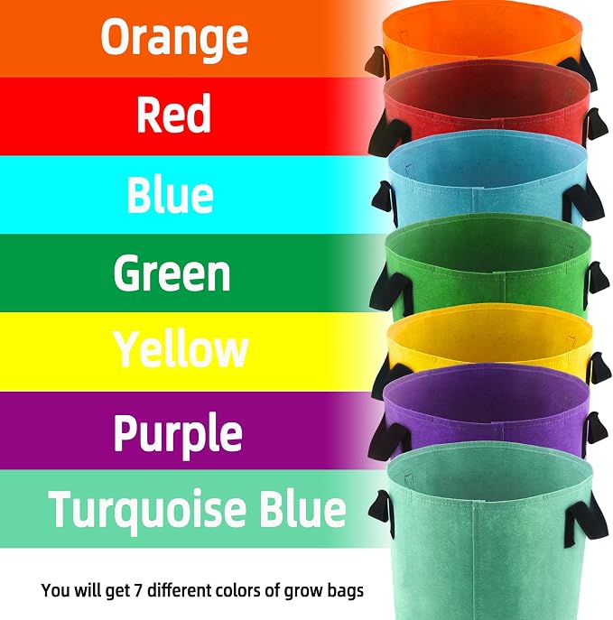 7-Gallon Fabric Grow Bags (7 Pack of Mix Colors) with Handles for Potato Tomato Flower and Vegetables