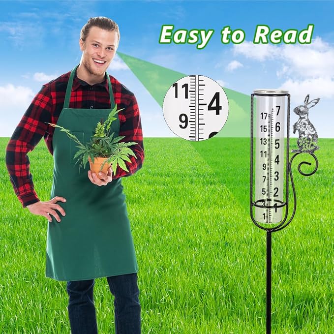 Stargarden Rain Gauge Outdoor, Rabbit Rain Gauge with Metal Stake, Decorative Rain Measure Tool for Lawn, Garden, Outdoor