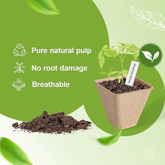 KOAMLY 36 Pcs 3in Square Peat Nursery Pots, Biodegradable Herb Seed Nursery Pot Kits, Seedling Pots, Outdoor Garden Sprouting Peat Pots with 36 Plant Tags