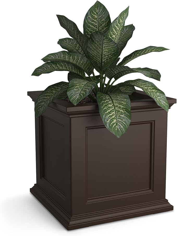 Mayne Fairfield 20-Inch Square Planter – Self-Watering, Weather-Resistant Planter for Flowers – Durable Outdoor Design for Patio, Porch, or Entryway, Espresso