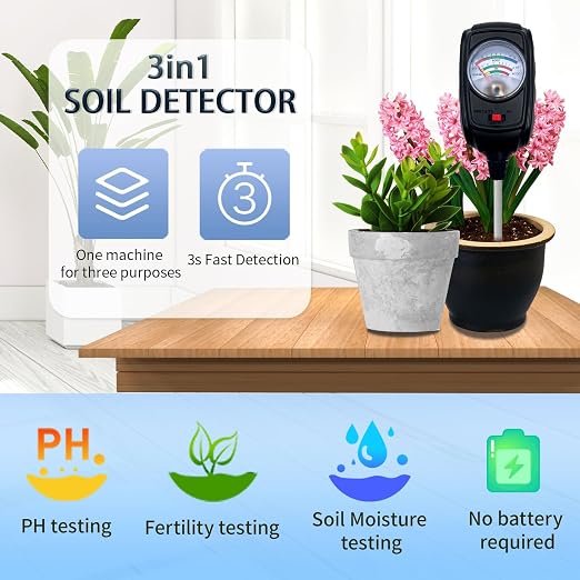 Soil Tester,3 in 1 Soil Moisture/Nutrient/Soil PH Tester Kit for Garden Nutrients,Lawn,Grass,Outdoor & Indoor Plants,Soil Meter,Soil Meters