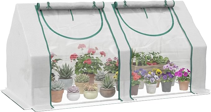Outsunny 6' x 3' x 3' Portable Greenhouse, Garden Green House with 2 PE/Plastic Covers, Steel Frame and 2 Roll Up Windows, Clear
