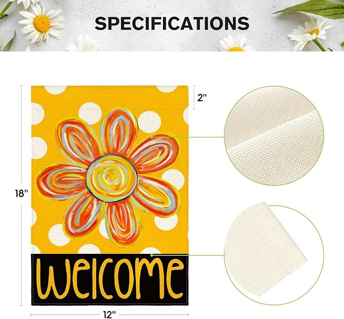 AVOIN colorlife Summer Floral Garden Flag 12x18 Inch Double Sided Outside, Polka Dots Welcome Seasonal Yard Outdoor Flag