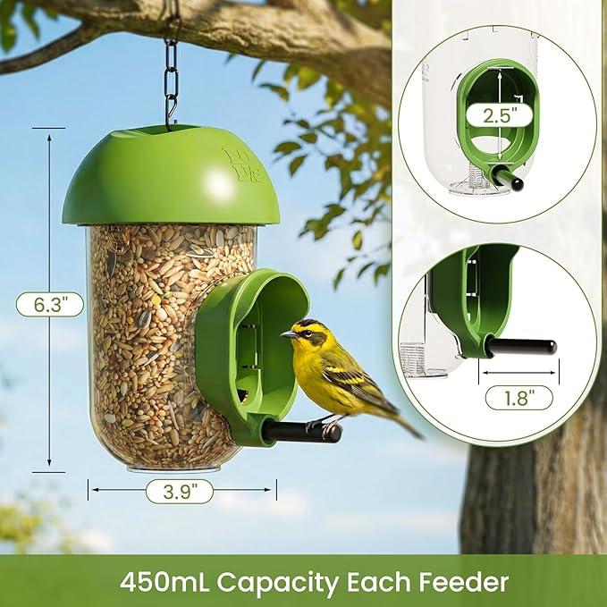 LONA Bird Feeders for Outdoors 2 Pack, Tube Birds Feeder Weatherproof with Multiple Hanging Methods, Wild Feeding Silo for Outside, 1 Port