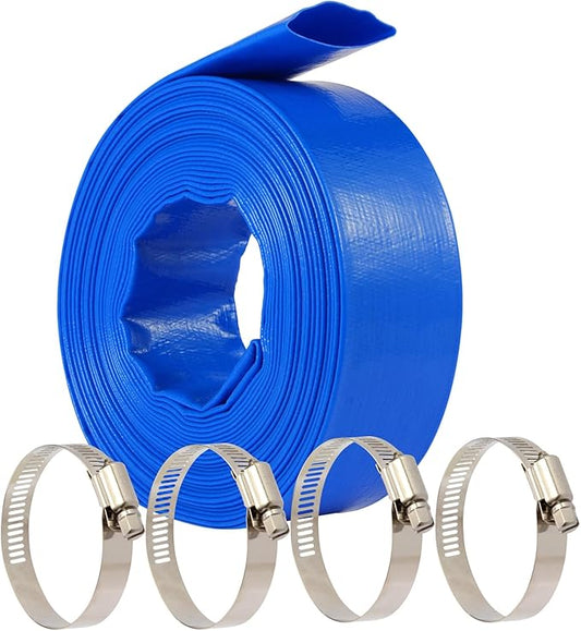 2-Inch 100FT Pool Backwash Hose – Fits Pump Outlets with Outside Diameter 1.6" to 2", Heavy-Duty, Includes 4 Stainless Steel Clamps, for Above-Ground Pools, Sump Pump Discharge