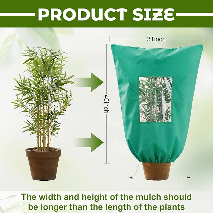 4 Pcs Large Plant Covers Freeze Protection with Viewing Window, Drawstring & Zipper Winter Frost Covers, Shade Cloth for Shrubs, Small Trees, Frost (Green,31.5 x 39.4 Inch)
