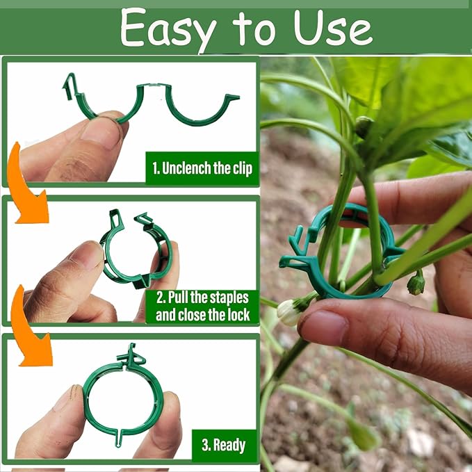 150PK Plant Support Clips - Tomato Clips for String Trellis, Grape Vine Clips for Garden Netting Climbing Plants, Secured Plastic Plant Clip for Fixing Stem and Vine