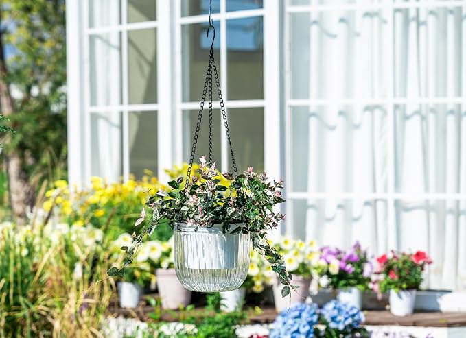 Josteve 6.5 Inch 2 Pcs Self Watering Hanging Planter Indoor Plant Pots Drainage Holes, Outdoor Hanging Planters Flower Pot Basket, Visible Water Level, Plant Hanger Home Decor, Gardening