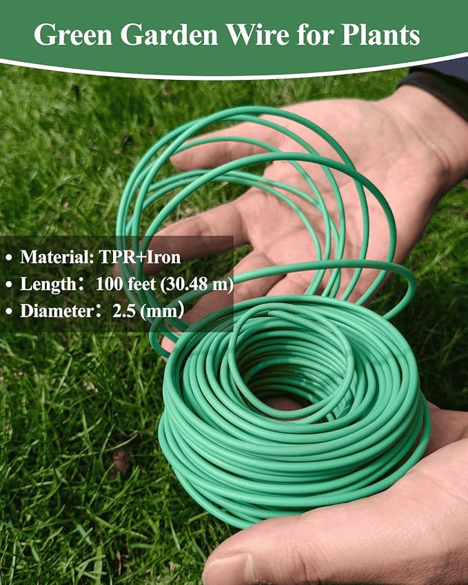 Plant Ties for Climbing Plants,Garden Wire for Plants Training,Soft Plant Ties for Supporting Tomatoes,Cucumbers, Roses,Vines Indoor or Outdoor (100 Feet,Green,Diameter 2.5mm)