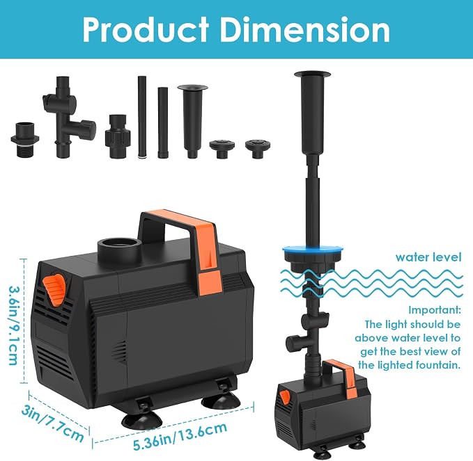 AquaMiracle Submersible Pond Fountain Pump 880GPH | Remote Controlled LED Lights | Outdoor Water Fountain Pump | 3 Fountain Patterns | for Small Ponds, Gardens, Water Feature, Bird Baths