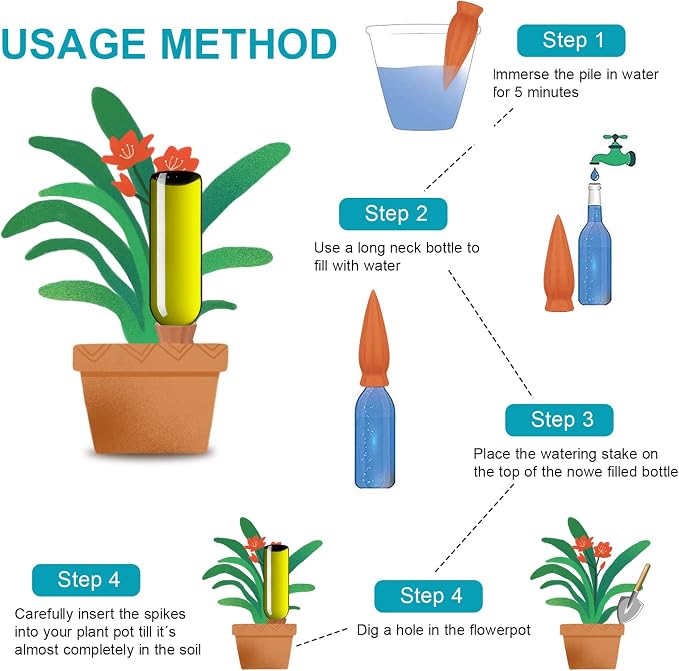 KOAMLY Plant Self-Watering Stakes 12 Pack Terracotta Plant Watering Stakes,Recycled Wine Bottle Plant Watering Spikes for Vacation