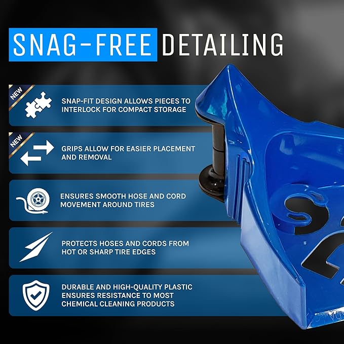 DETAIL GUARDZ Hose Guide – 4pcs Plastic Hose Roller for Cars, Trucks & Motorcycles - Car Wheel Rolling System Tool Preventing Stucking and Snagging Under Tires (Blue)