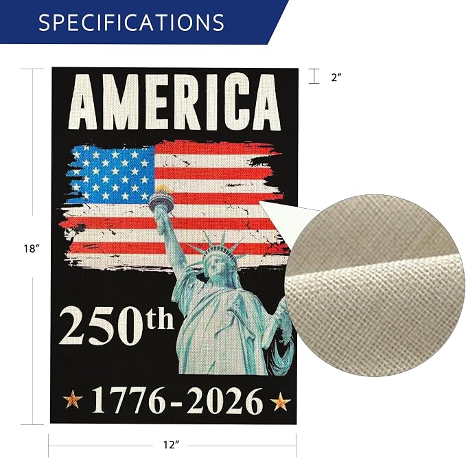 250 Years America Garden Flag,250th Anniversary USA Patriotic 4th of July Banner Double-Sided with Statue of Liberty Design, 1776-2026 Commemorative, 12 x 18 Inch