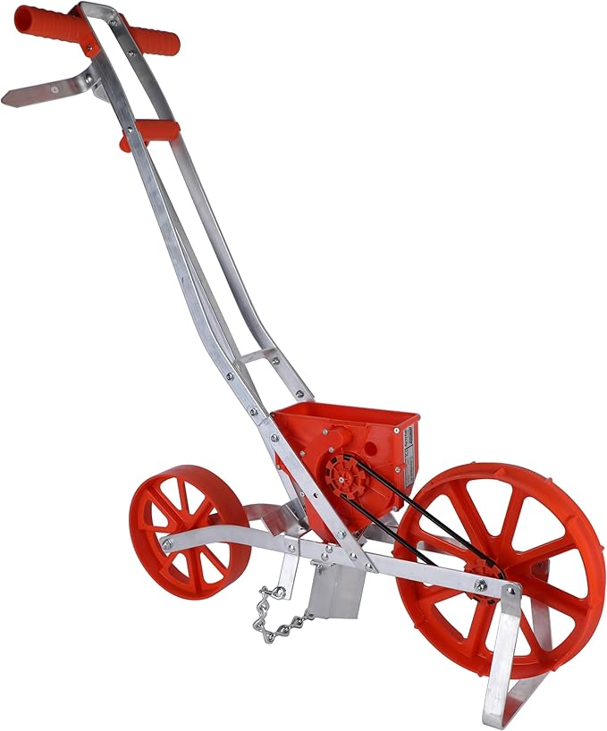 Agri-Fab Push Garden Seeder Planter with 7 Interchangeable Seed Plates, 3 lb Capacity Hopper and Adjustable Row Marker, Orange