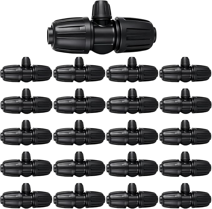 Locked Barbed Tee Connectors,1/2 Inch to 1/4 Inch Irrigation Tubing Fittings Kit for (1/2'' ID x 0.60''-0.63'' OD) 16mm Drip Tubing (20 Pcs Barbed Tee 3-Way)