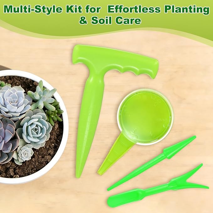 M METERXITY 1-Set Sowing Seeds Dispenser, Plastic Adjustable Hand Planter Seeder Tool Seedlings Dibber and Widger for Transplanting/Flower Planting, Small Gardening Tools [Dark Green]