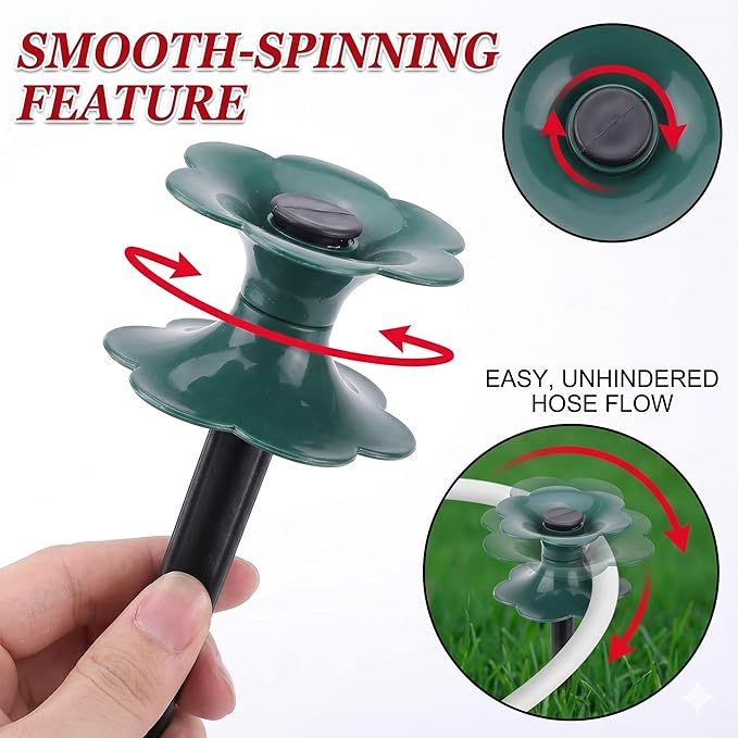Roe & Moe 6‑Pack Garden Hose Guide Spikes – UV‑Resistant Smooth‑Spin Plastic Stake Anchors Keep Hoses Off Flower Beds, Plants, Yard & Lawn