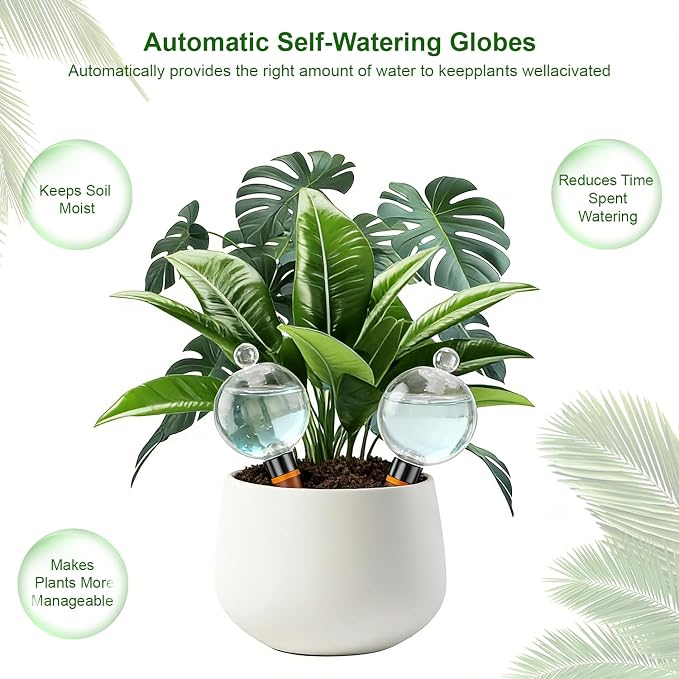 2 Pcs Plant Self Watering Globes with Covers，Self Watering Planter Insert,Automatic Plant Waterer Indoor ，17.5 oz Watering Bulbs with Terracotta Watering Spikes with Shovel (Blue)