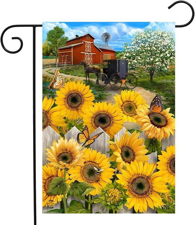 Briarwood Lane Country Sunflowers Summer Garden Flag Farm Barn Floral 12.5" x 18"