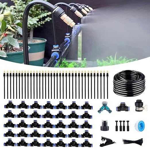 131FT Drip Irrigation Kit, Automatic Garden Watering System with Tool-Free Quick Connectors, 360° Bending Drippers & Copper Misting Nozzles for Greenhouse, Patio, Lawn & Vegetable Garden. (40M)