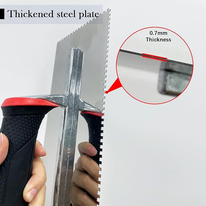 Large Square Notched Tile Trowel Set, 2pcs Stainless Steel Tile Concrete Tools (16 inch+11 inch) Masonry Hand Kit for Wall Floor Tiling Installation