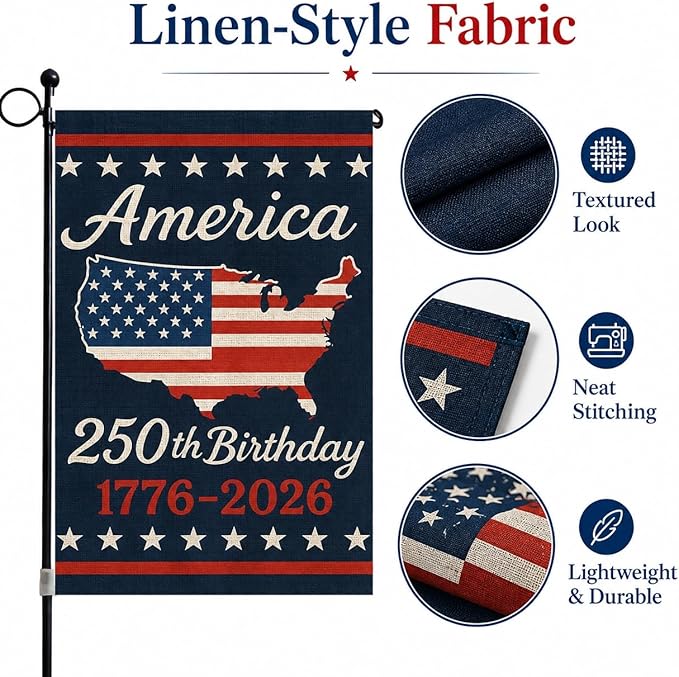 USA 250th Anniversary Garden Flag 12x18 Double-Sided, Patriotic Outdoor Yard Decor 1776-2026 for 4th of July Independence Day, Summer Outside Porch Decorations