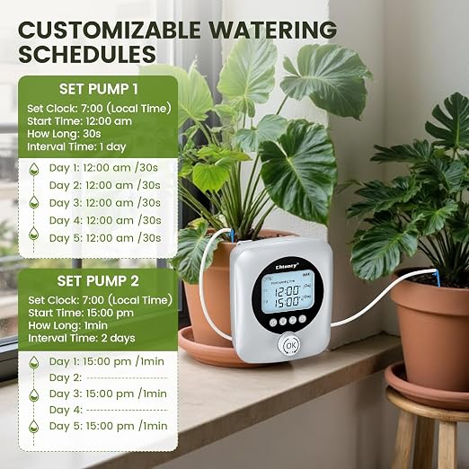 Automatic Plant Waterer for 30 Potted Plants - 98FT Dual Pumps Automatic Watering System, Vacation Self Watering Drip Irrigation System & Plant Watering Device with Programmable Water Timer