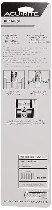 AcuRite 5" Capacity Easy-to-Read Magnifying Rain Gauge, Acrylic (00850A3)