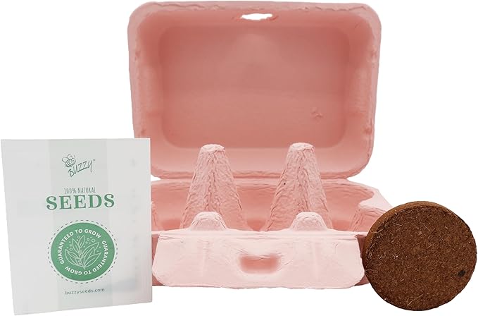 Buzzy Seeds Flower Starter Kit 2-Pack - Egg Carton Eco-Friendly Pots - Complete Indoor Gardening Kit with Seeds, Coconut Husk Growing Medium & Plantable Pots - 100% Grow Guarantee