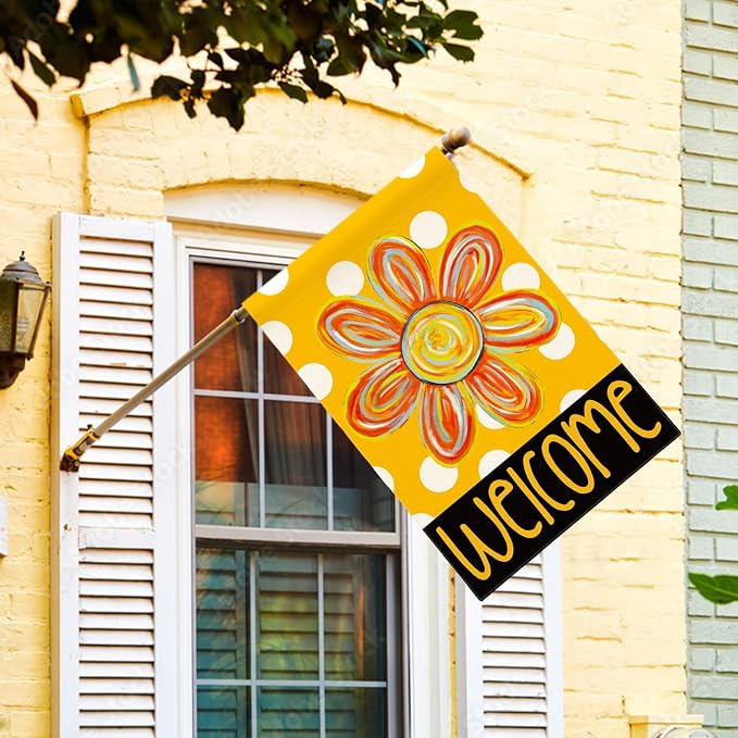AVOIN colorlife Summer Floral House Flag 28x40 Inch Double Sided Outside, Polka Dots Welcome Seasonal Yard Outdoor Flag