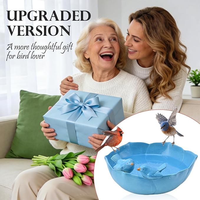 Ceramic Bird Bath for Outdoors, 10.1” Glazed Ceramic Bird Baths Bowls and Feeders for Outside, UV/Frost-Resistant Finish Ground Garden Table Top Bird Baths Decor for Patio Yard Home Green