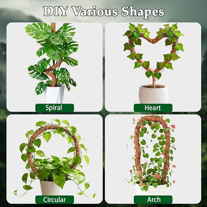 2 Pack 48 Inch Monstera Plant Support Bendable Moss Pole for Climbing Indoor Plants 7mm Strong Aluminum Core Support Stakes Tall Plant Stake Kit for Potted Plants Pothos Philodendron