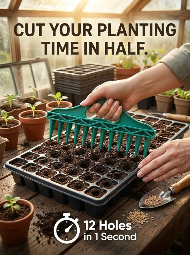 Hand Seeding Punch,Multifunctional Soil Spacer for Planting Seeds,12 Holes Seedlings Dibber,Portable Gardening Tools