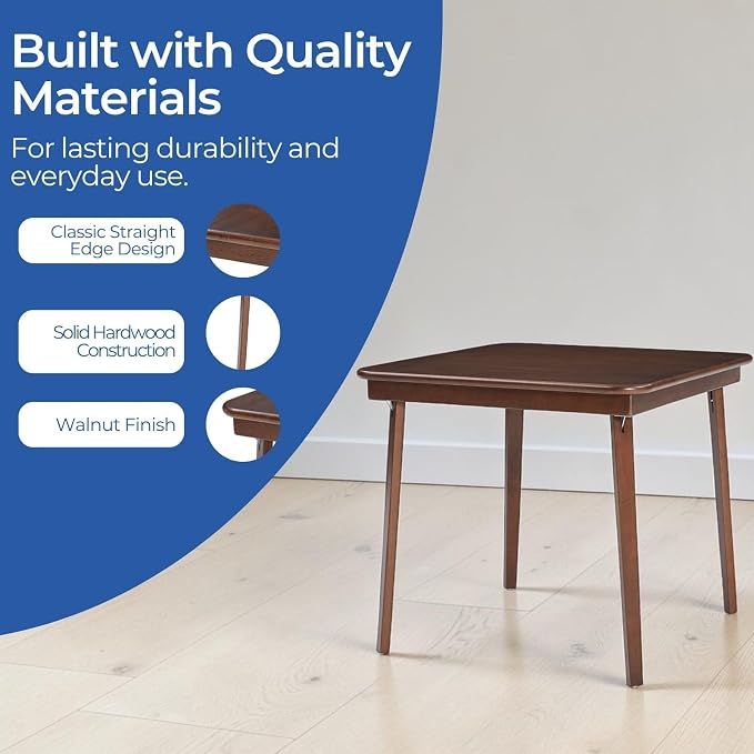 Stakmore Classic Straight Edge Square Folding Card Table 32x32 - No Assembly Wooden Foldable Card Table, Bridge, Board Game, Steel Mechanism, Folding Legs, Space-Saving, Walnut Frame