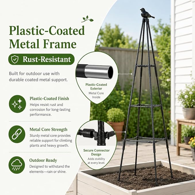 OTOSUNNY Garden Obelisk Trellis for Climbing Plants Outdoor, 67" Tall Tomato Cage Cucumber Trellis for Raised Garden Bed, Metal Climbing Plants Support for Vine Flower Vegetable Peas Bean, 2 Pack