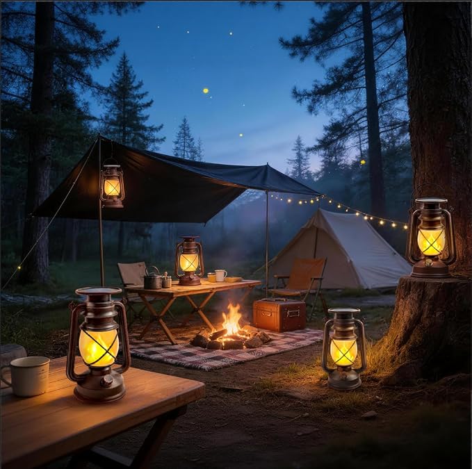 Solar Lanterns Outdoor Waterproof 4 Pack Bronze Vintage Lanterns with Dancing Flame Led Hanging Lights Decor,Lamps for Porch Garden Yard Pathway Camping